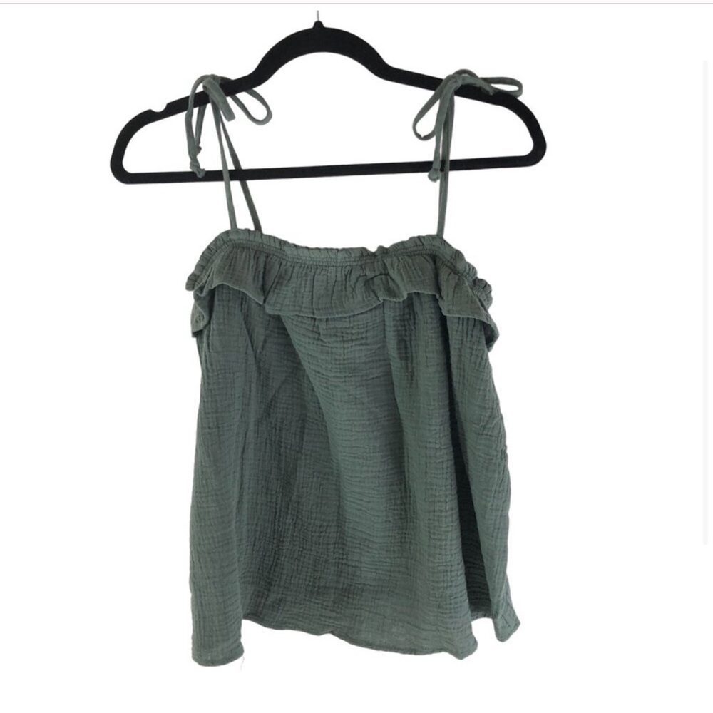 Rylee + Cru Womens Tube Top String Ties Crinkled Ruffle Olive Green L